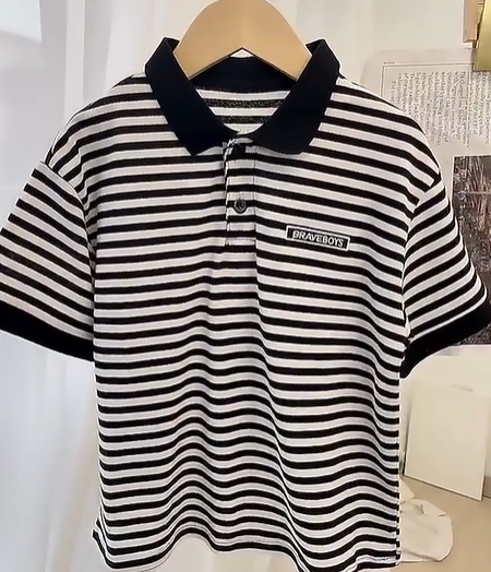 KYII stripe short sleeve Casual boys cotton summer loose shirt Korean Shirt kyb041