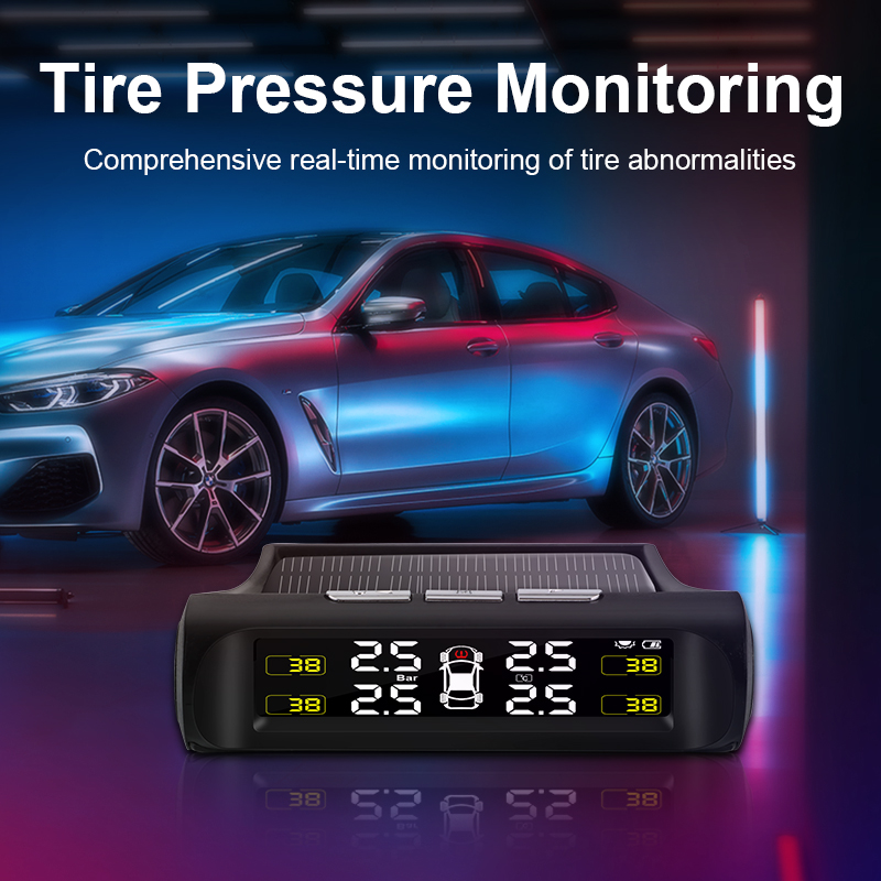 EKLEVA Solar Car TPMS Smart Tire Tyre Pressure Monitoring System USB Digital LCD Display Auto Security Alarm Warning with 4 Sensors