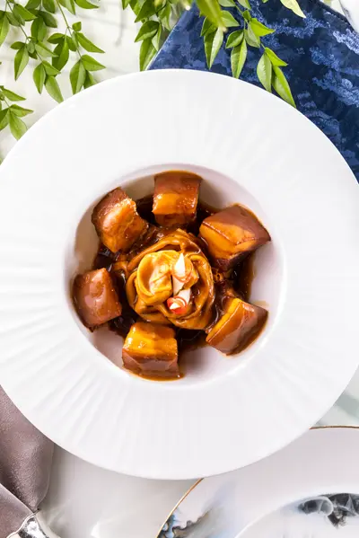 Braised Iberico Pork Belly with Tofu Sheets