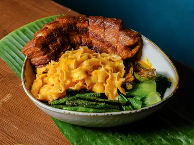 Kare-Kare Peanut Noodles with Lechon Kawali